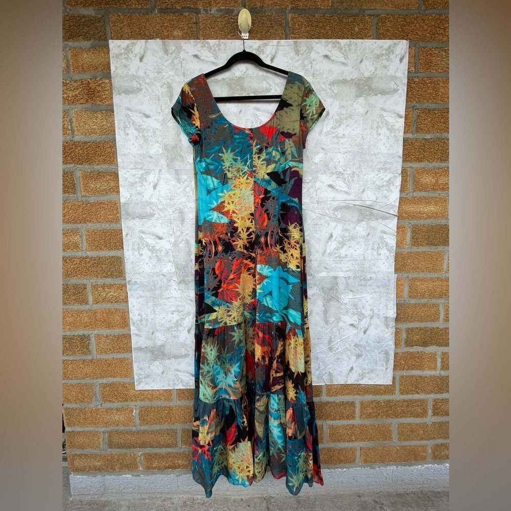 Peruvian Connection Maximalist Boho Floral Print Tiered Maxi Dress M - Artsy - Picture 9 of 10